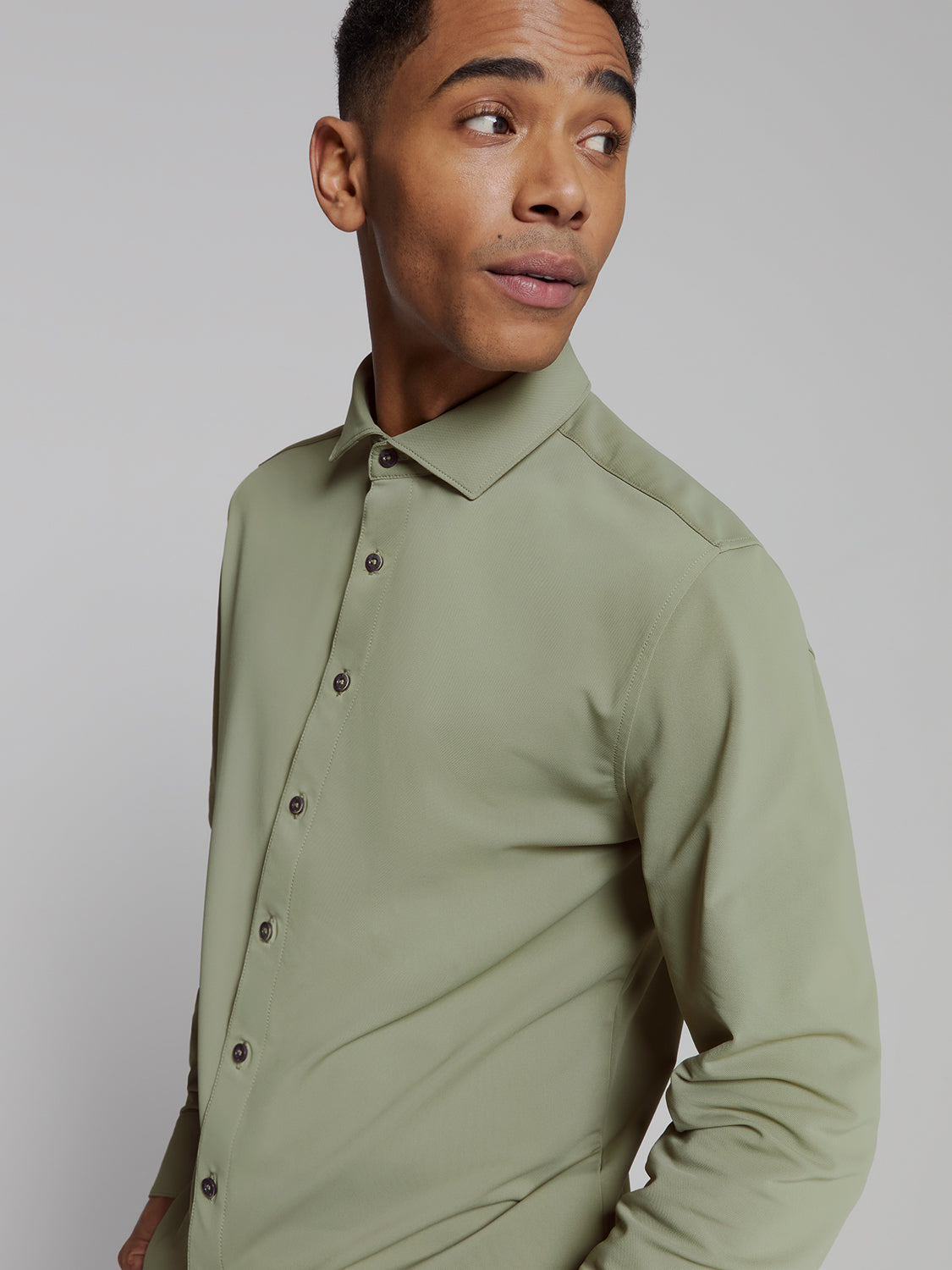 Camisa Slim de Algodão Manga Longa - Verde claro