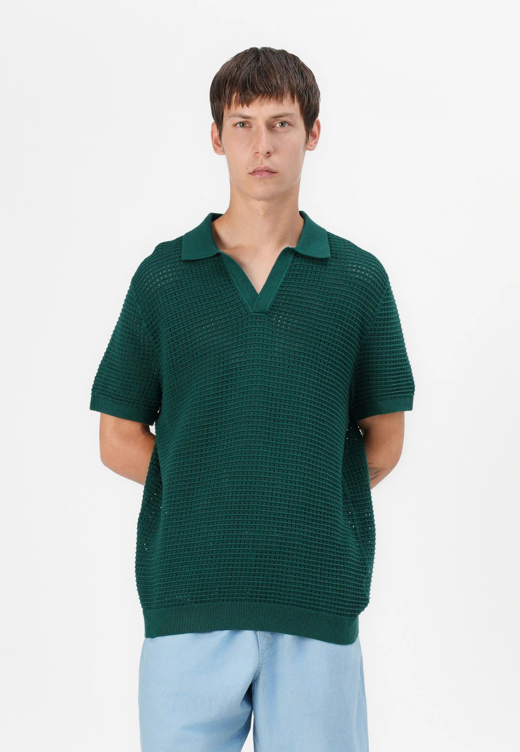 Camisa Gola Polo com Textura em Tricô - Verde