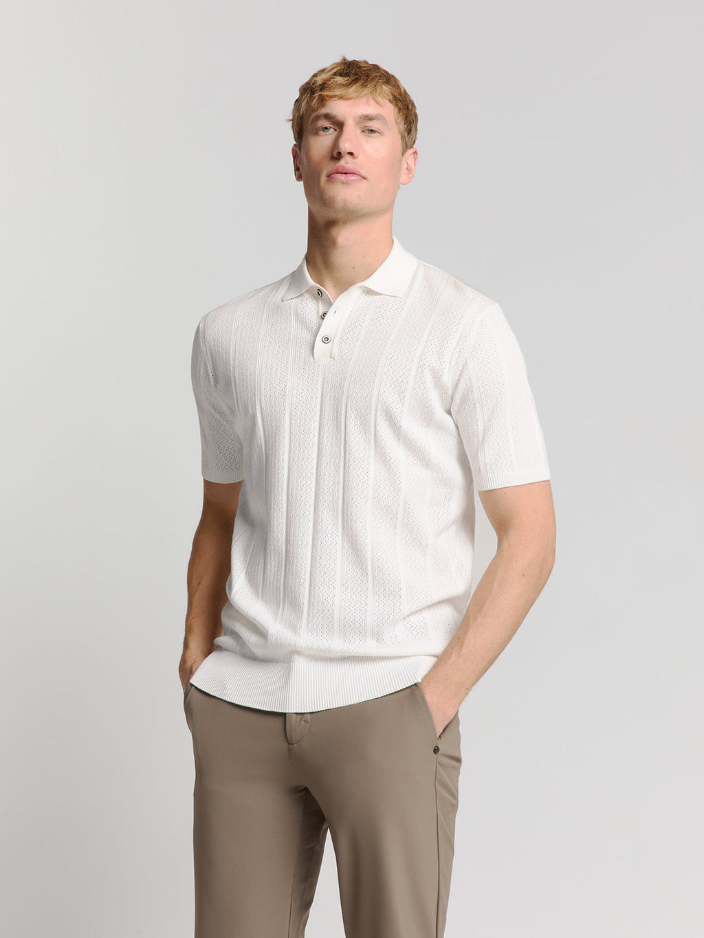 Camisa Gola Polo e Textura - Branco