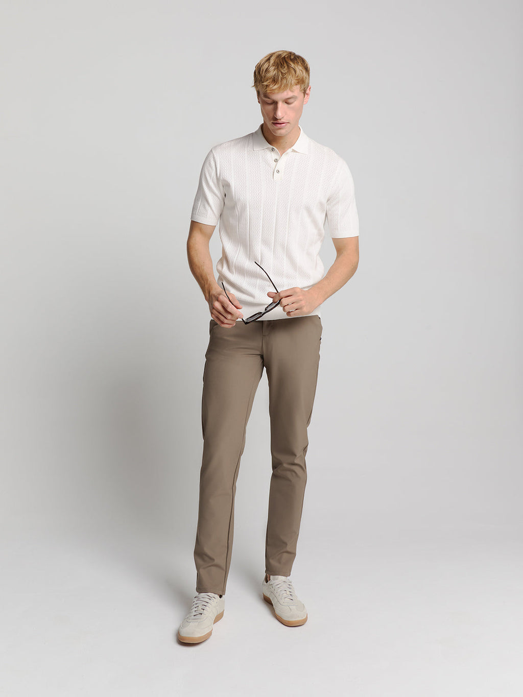 Camisa Gola Polo e Textura - Branco