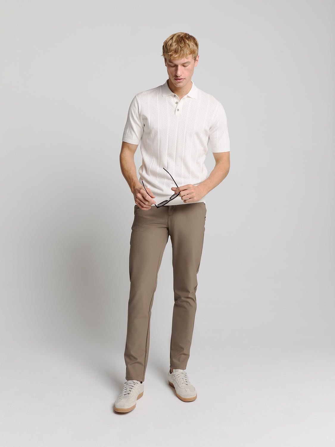 Camisa Gola Polo e Textura - Branco