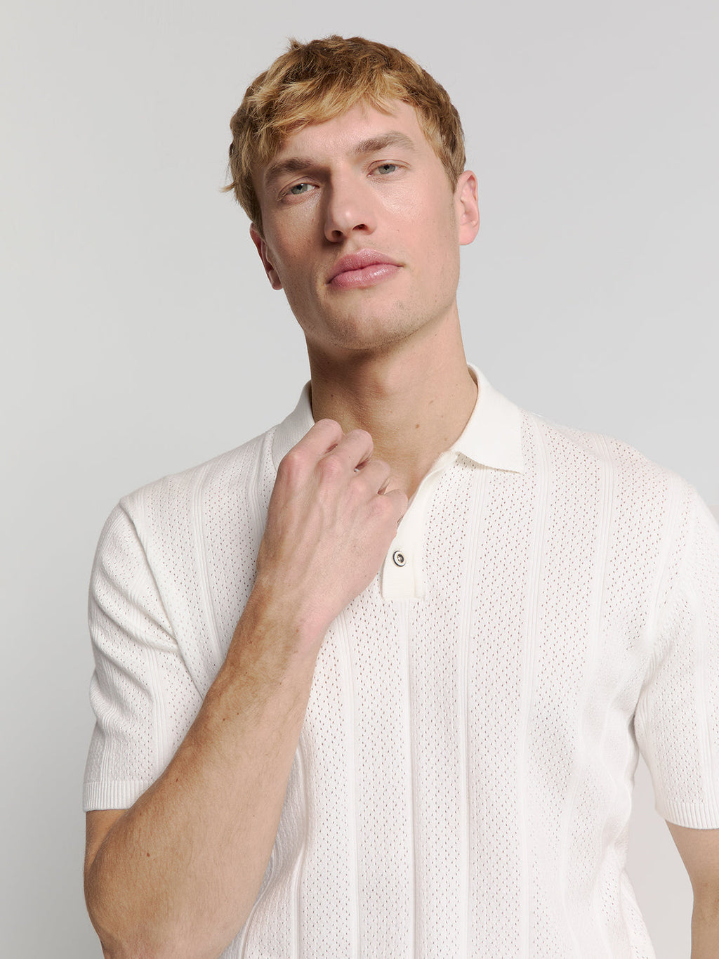 Camisa Gola Polo e Textura - Branco