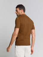 Camisa Gola Polo e Textura - Marrom