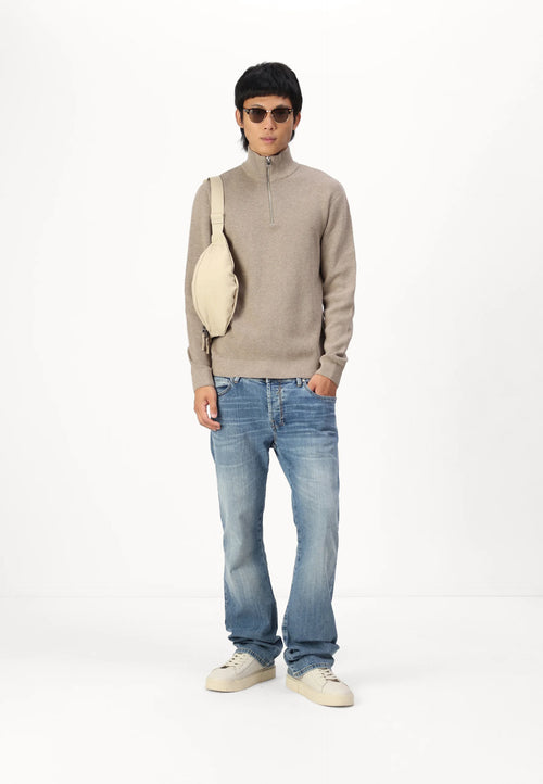 Suéter Comfort Texturizada com Gola Alta e Zíper - Marrom