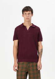 Camisa Gola Polo com Textura em Tricô - Vinho