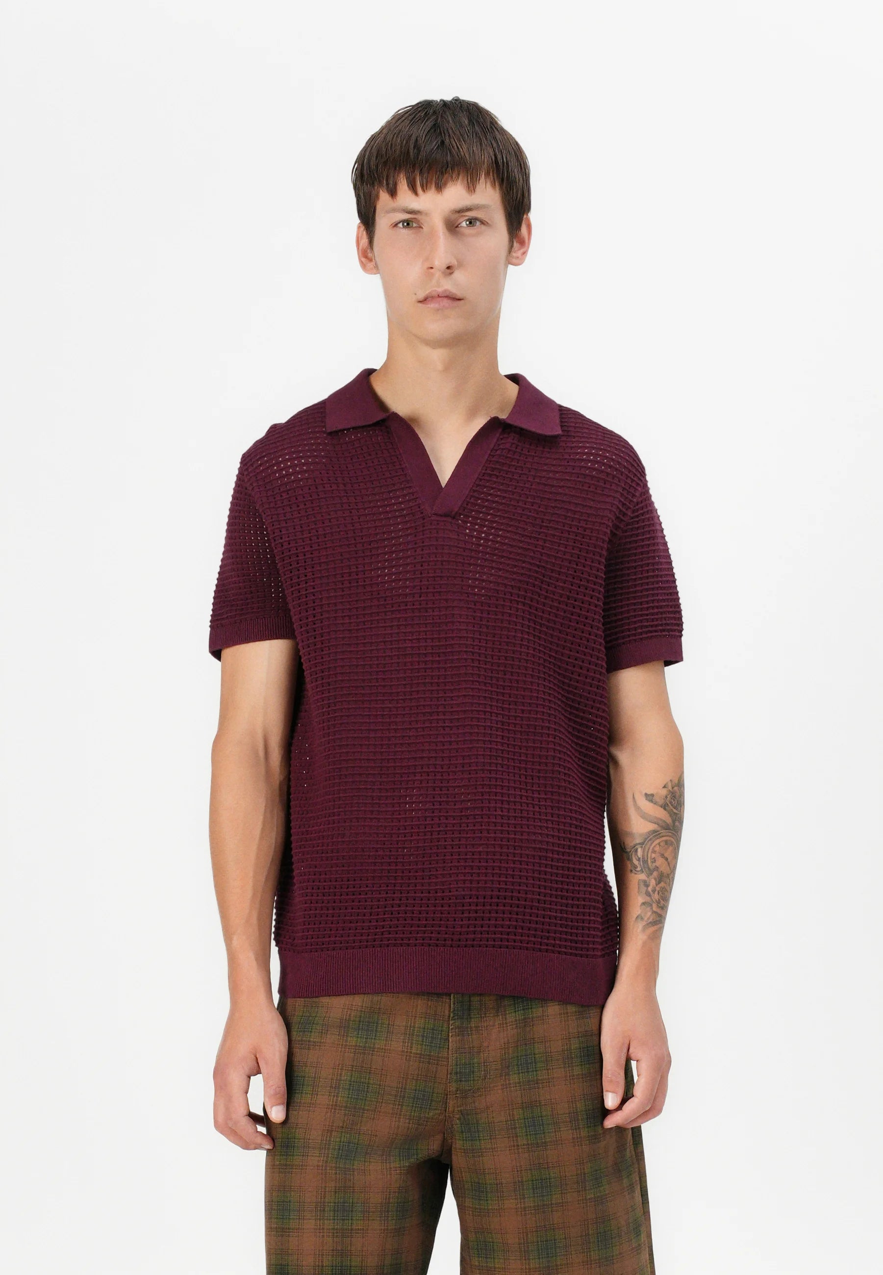 Camisa Gola Polo com Textura em Tricô - Vinho