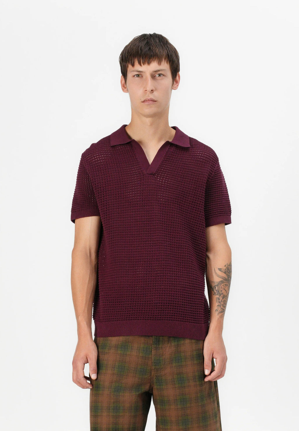 Camisa Gola Polo com Textura em Tricô - Vinho