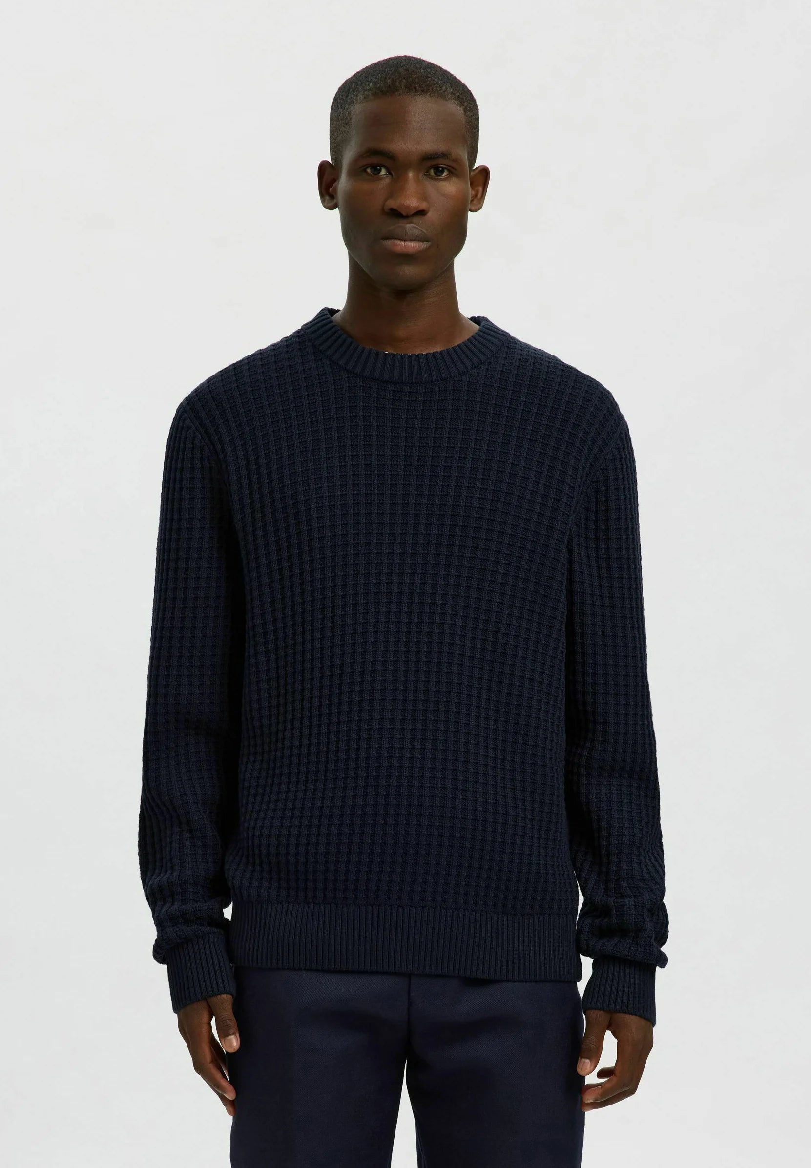 Suéter Masculino Gola Redonda Texturizado - Azul marinho