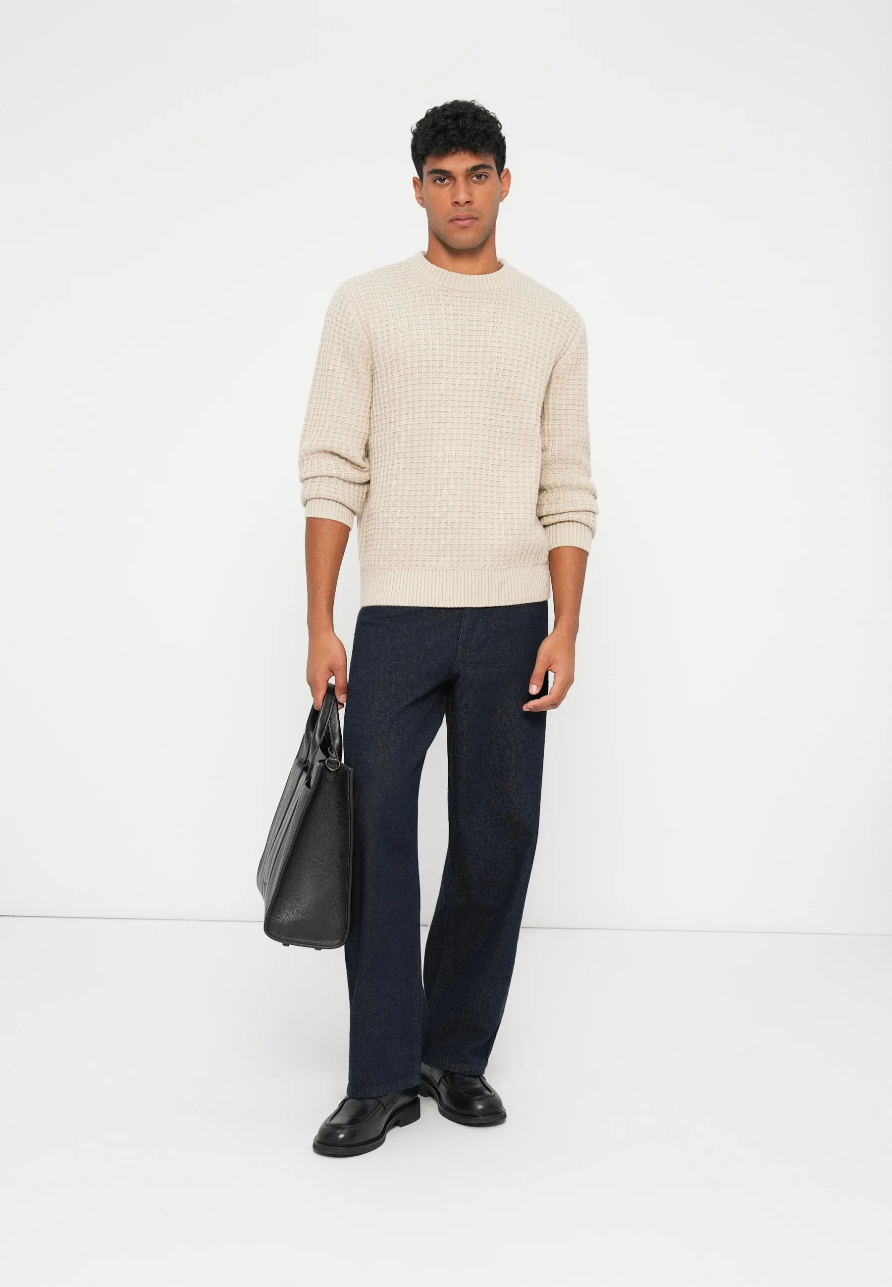 Suéter Masculino Gola Redonda Texturizado - Off white
