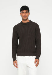 Suéter Masculino Gola Redonda Texturizado - Marrom