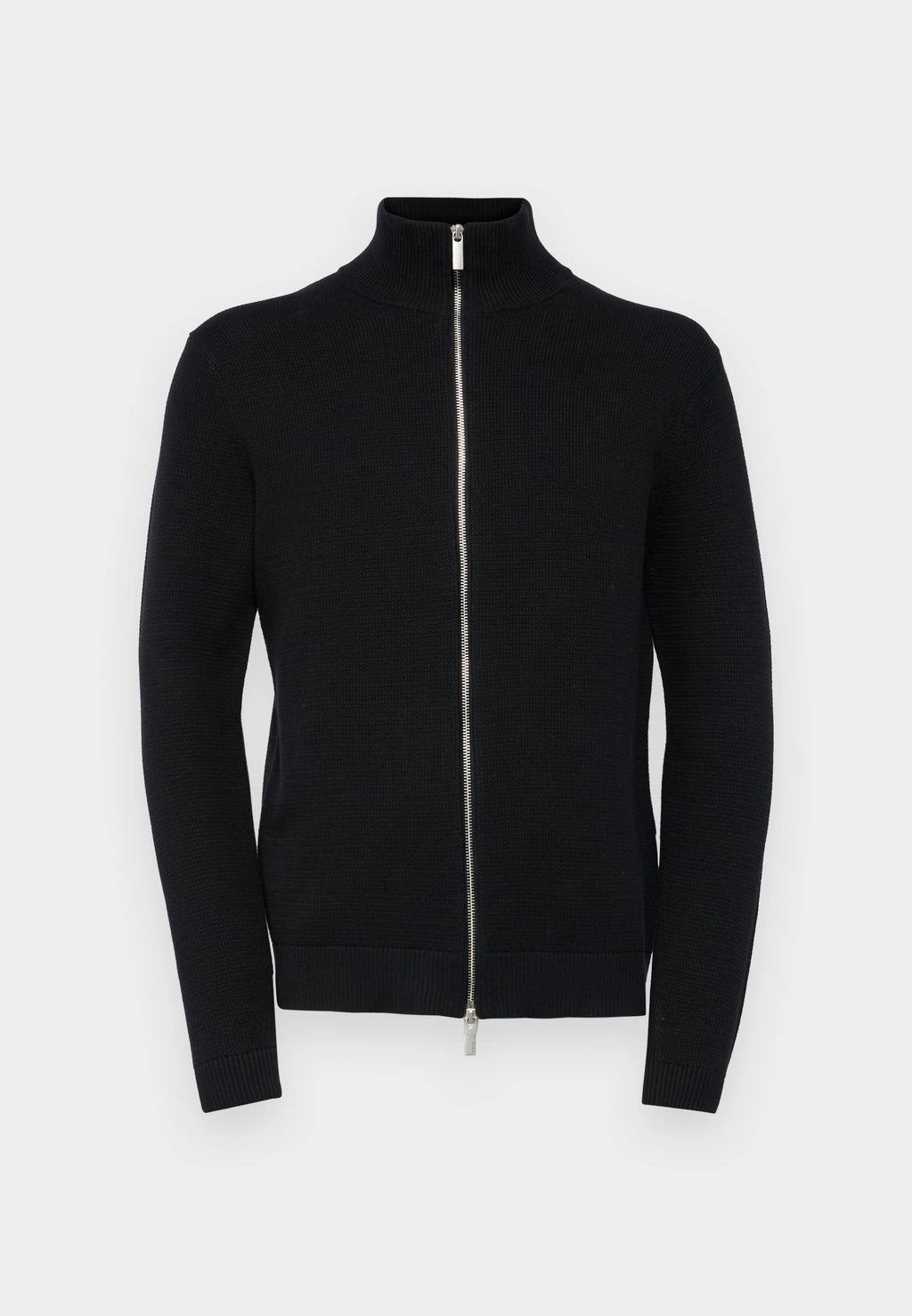 Cardigan Comfort com Gola Alta e Zíper - Preto