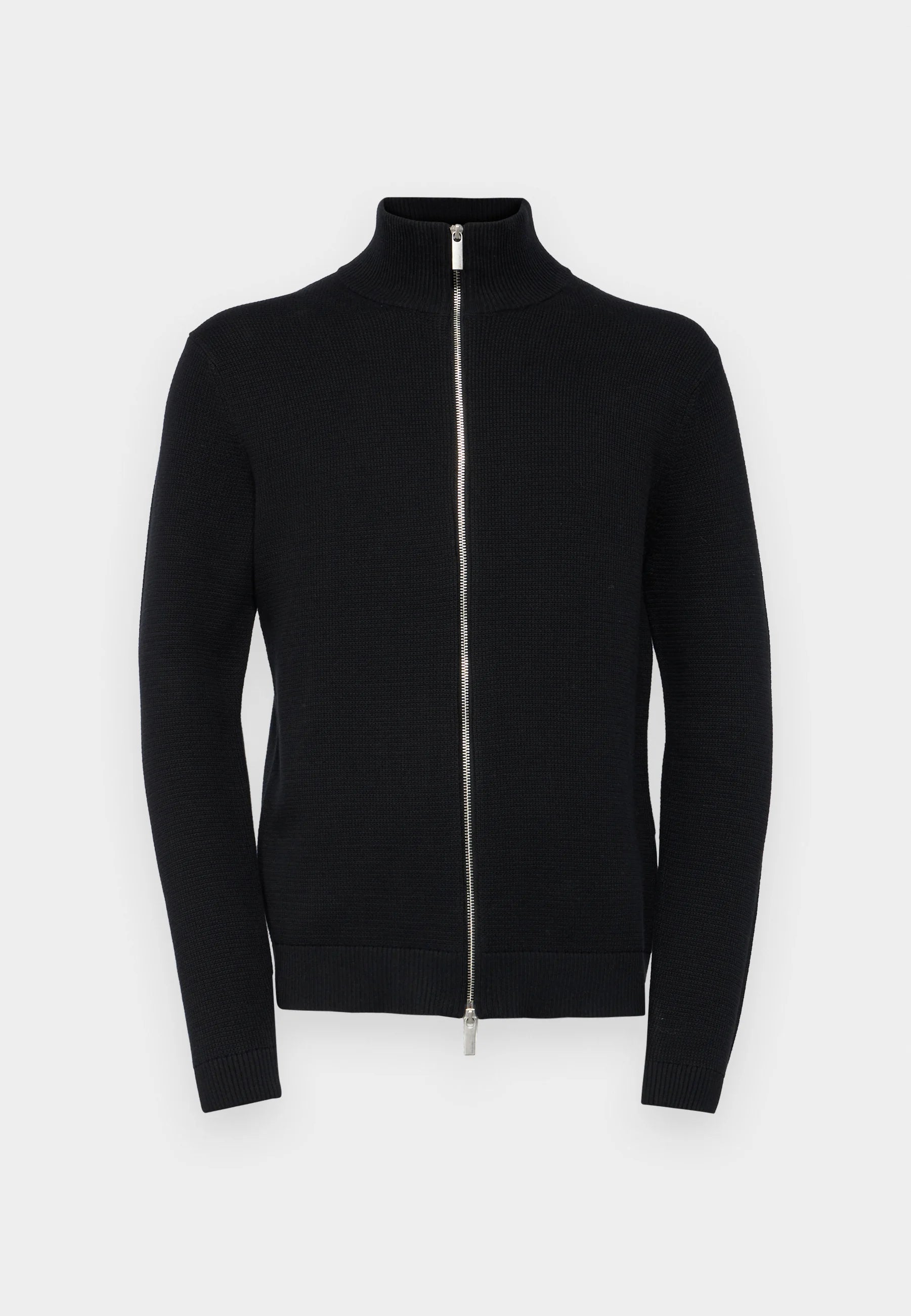 Cardigan Comfort com Gola Alta e Zíper - Preto