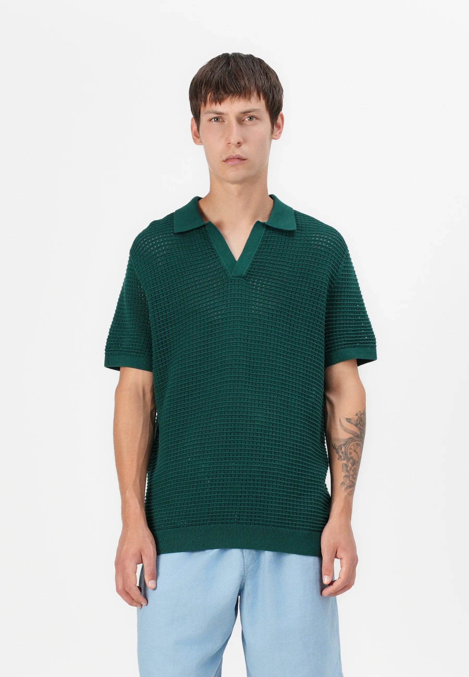 Camisa Gola Polo com Textura em Tricô - Verde