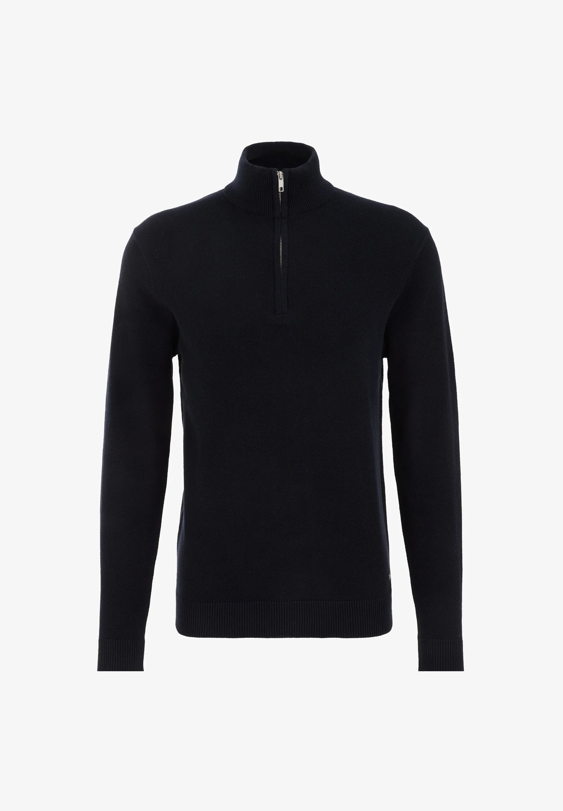 Suéter Masculino em Algodão com Gola Troyer e Zíper - Azul marinho