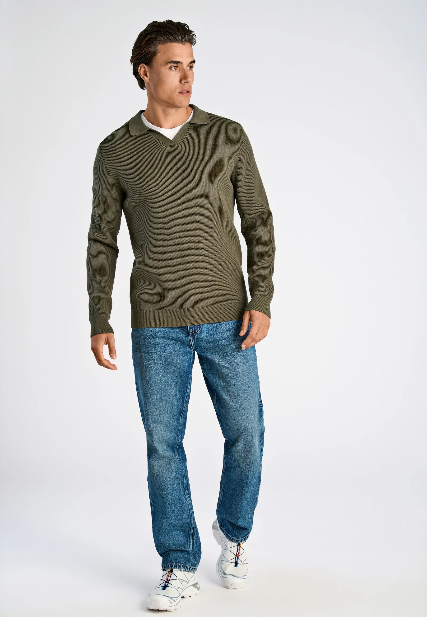 Camiseta Polo Masculina Texturizada Manga Longa - Verde
