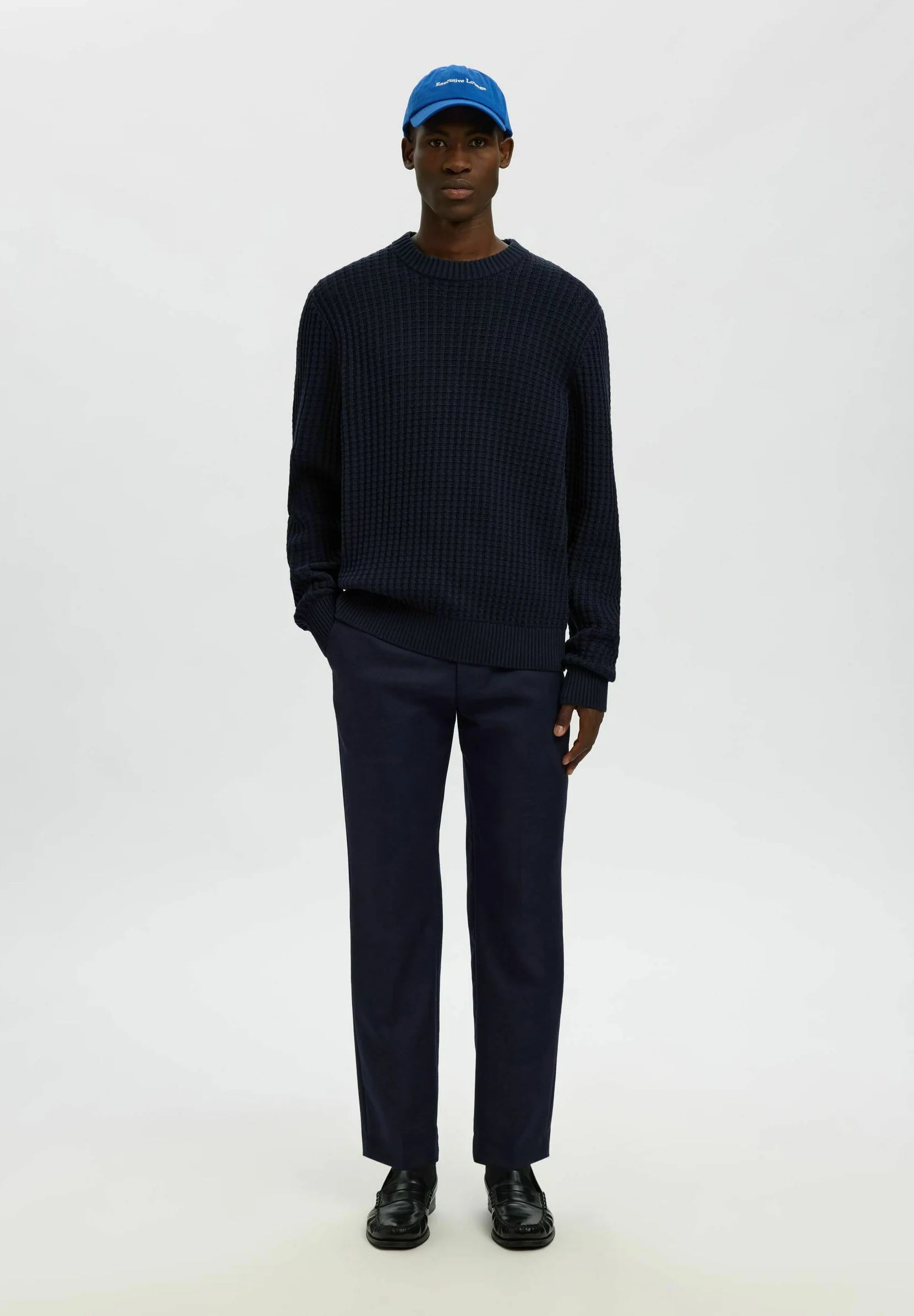 Suéter Masculino Gola Redonda Texturizado - Azul marinho