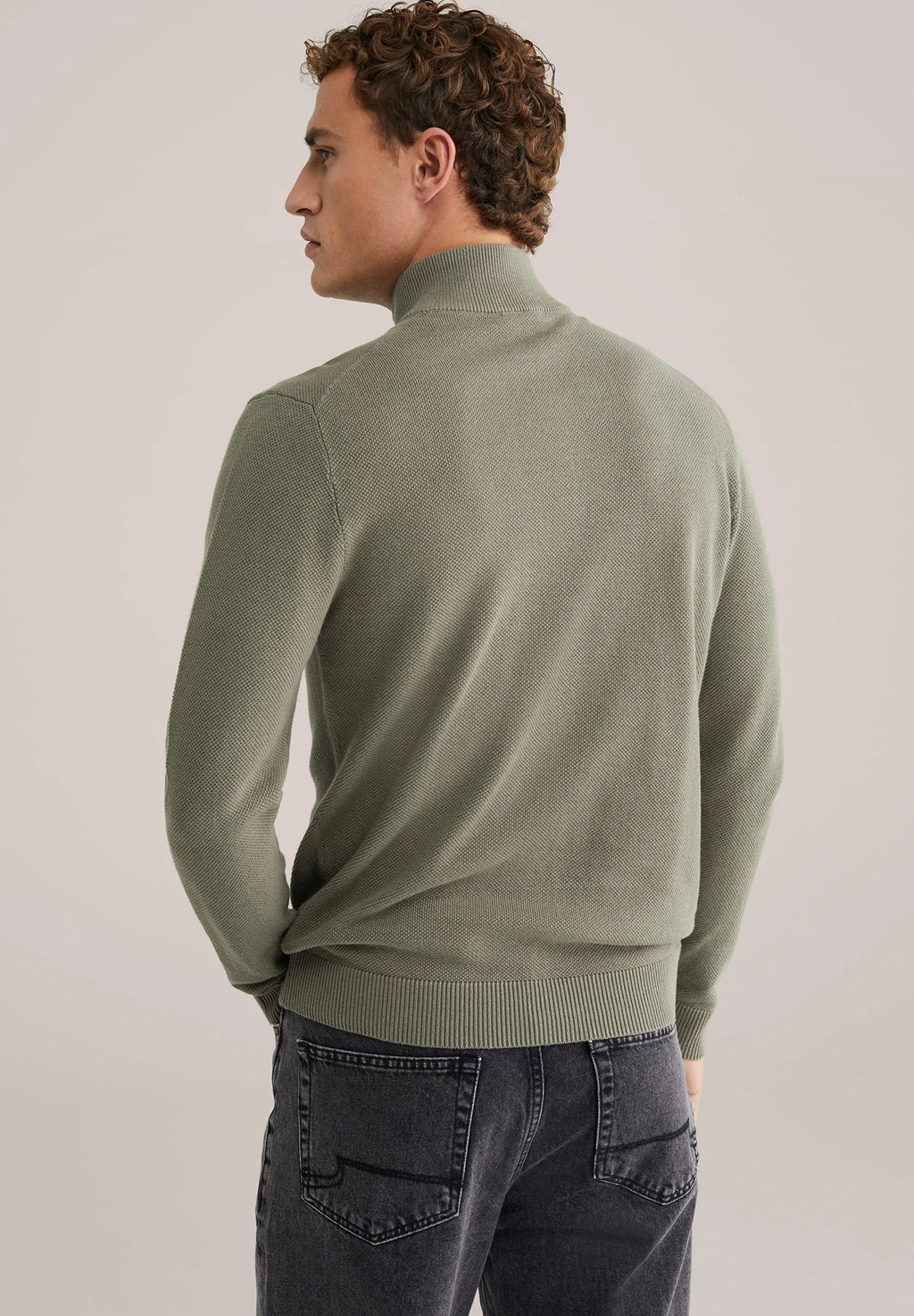 Suéter Masculino em Algodão com Gola Troyer e Zíper - Verde musgo