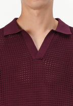 Camisa Gola Polo com Textura em Tricô - Vinho