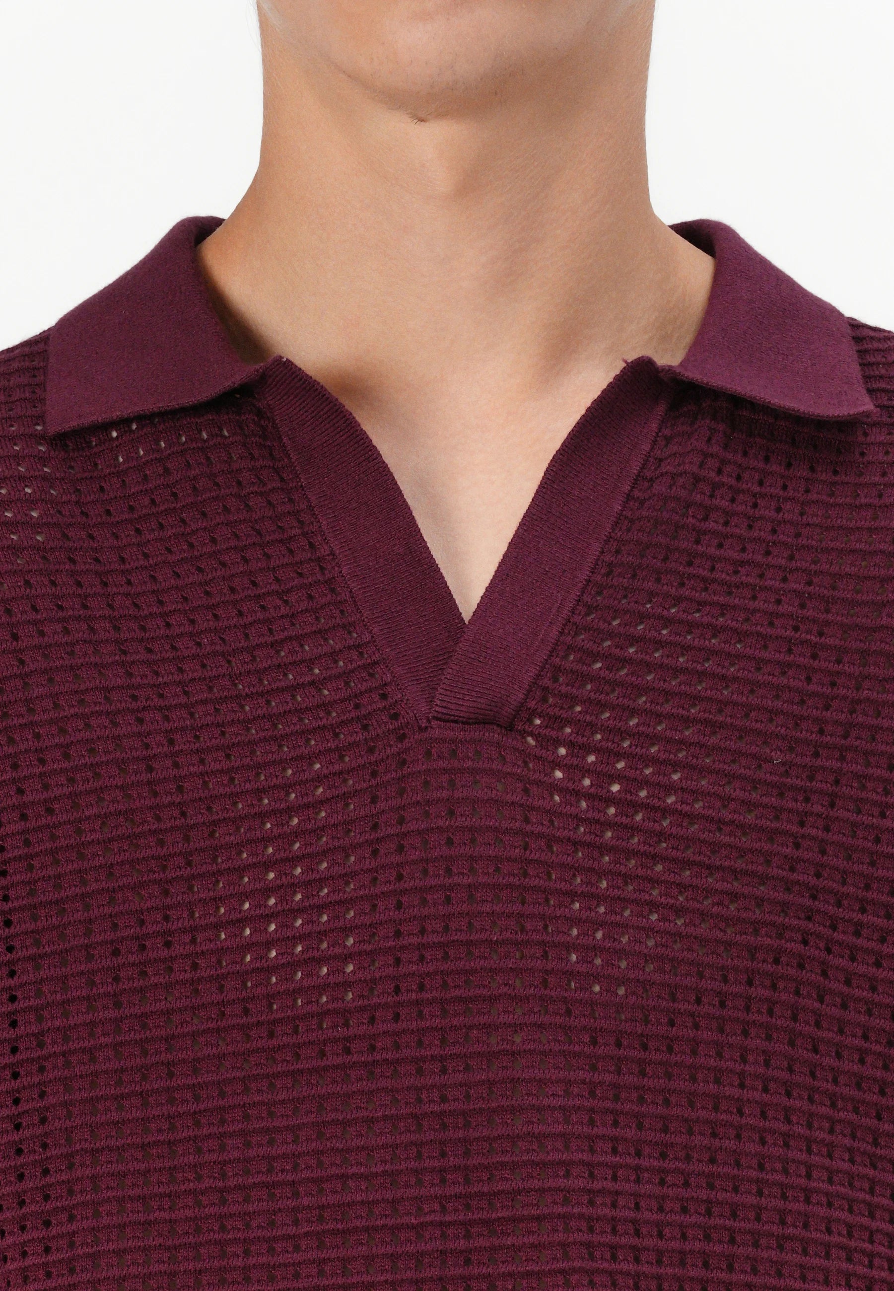 Camisa Gola Polo com Textura em Tricô - Vinho