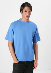 Camiseta Básica Masculina Oversized Gola Redonda - Azul
