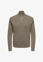 Suéter Comfort Texturizada com Gola Alta e Zíper - Taupe