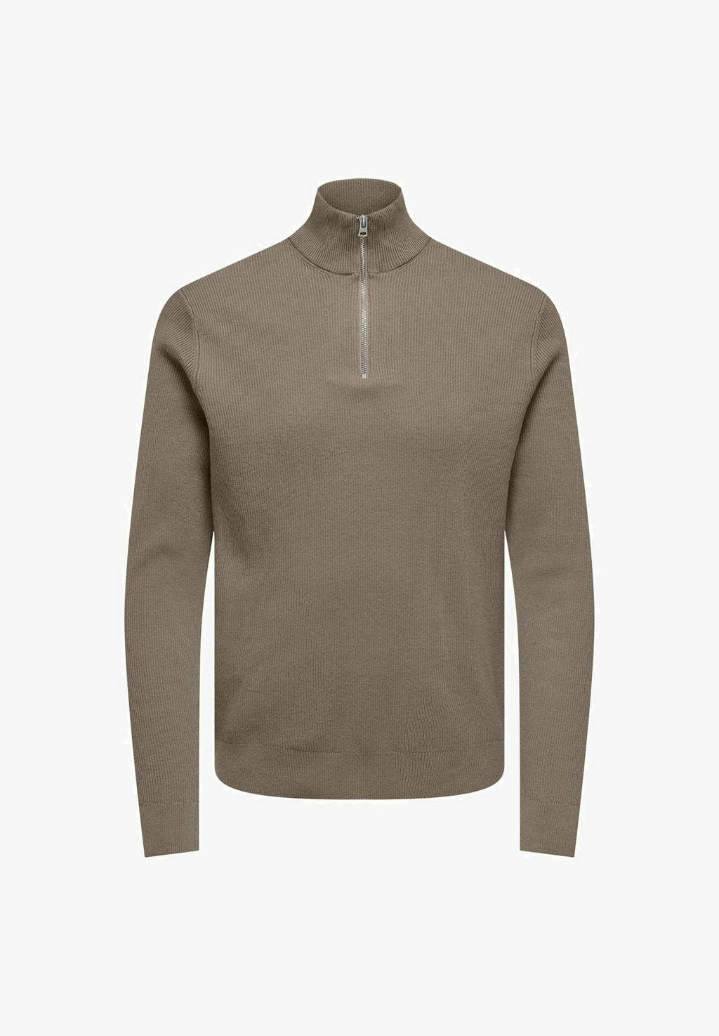 Suéter Comfort Texturizada com Gola Alta e Zíper - Taupe