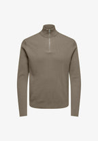 Suéter Comfort Texturizada com Gola Alta e Zíper - Taupe