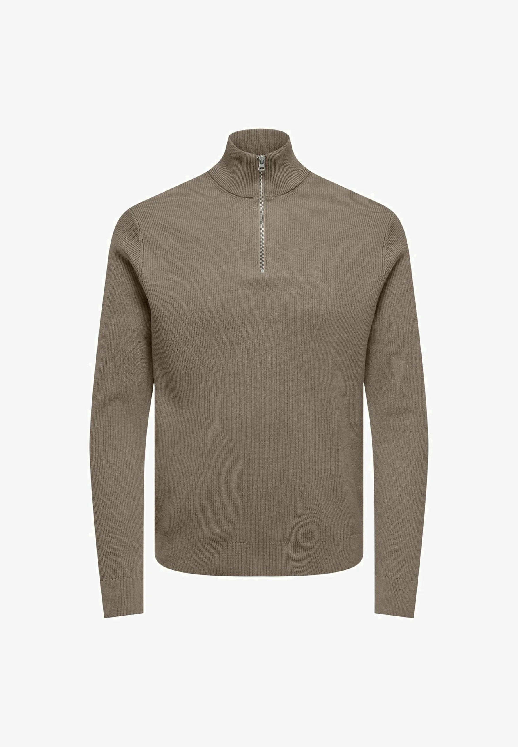 Suéter Comfort Texturizada com Gola Alta e Zíper - Taupe