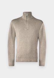 Suéter Comfort Texturizada com Gola Alta e Zíper - Marrom