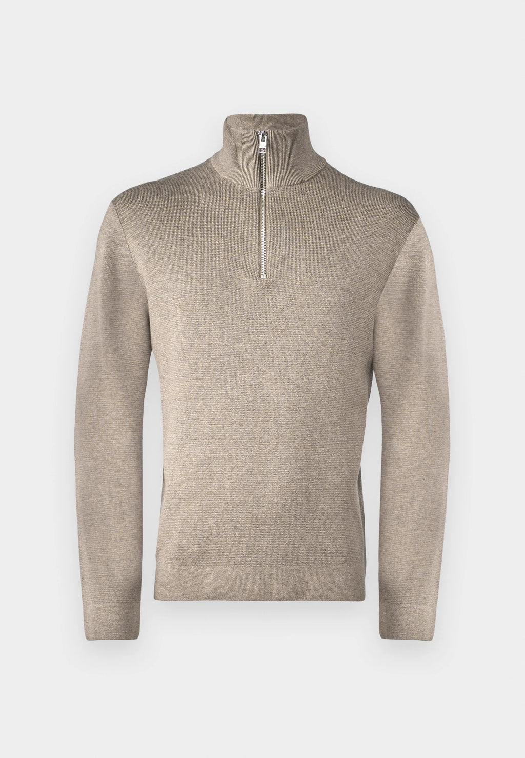 Suéter Comfort Texturizada com Gola Alta e Zíper - Marrom