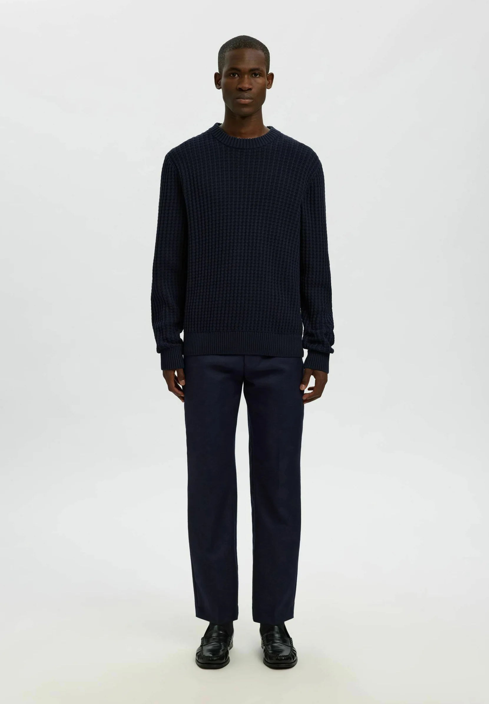 Suéter Masculino Gola Redonda Texturizado - Azul marinho