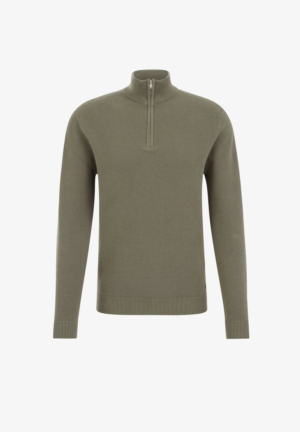 Suéter Masculino em Algodão com Gola Troyer e Zíper - Verde musgo