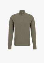 Suéter Masculino em Algodão com Gola Troyer e Zíper - Verde musgo