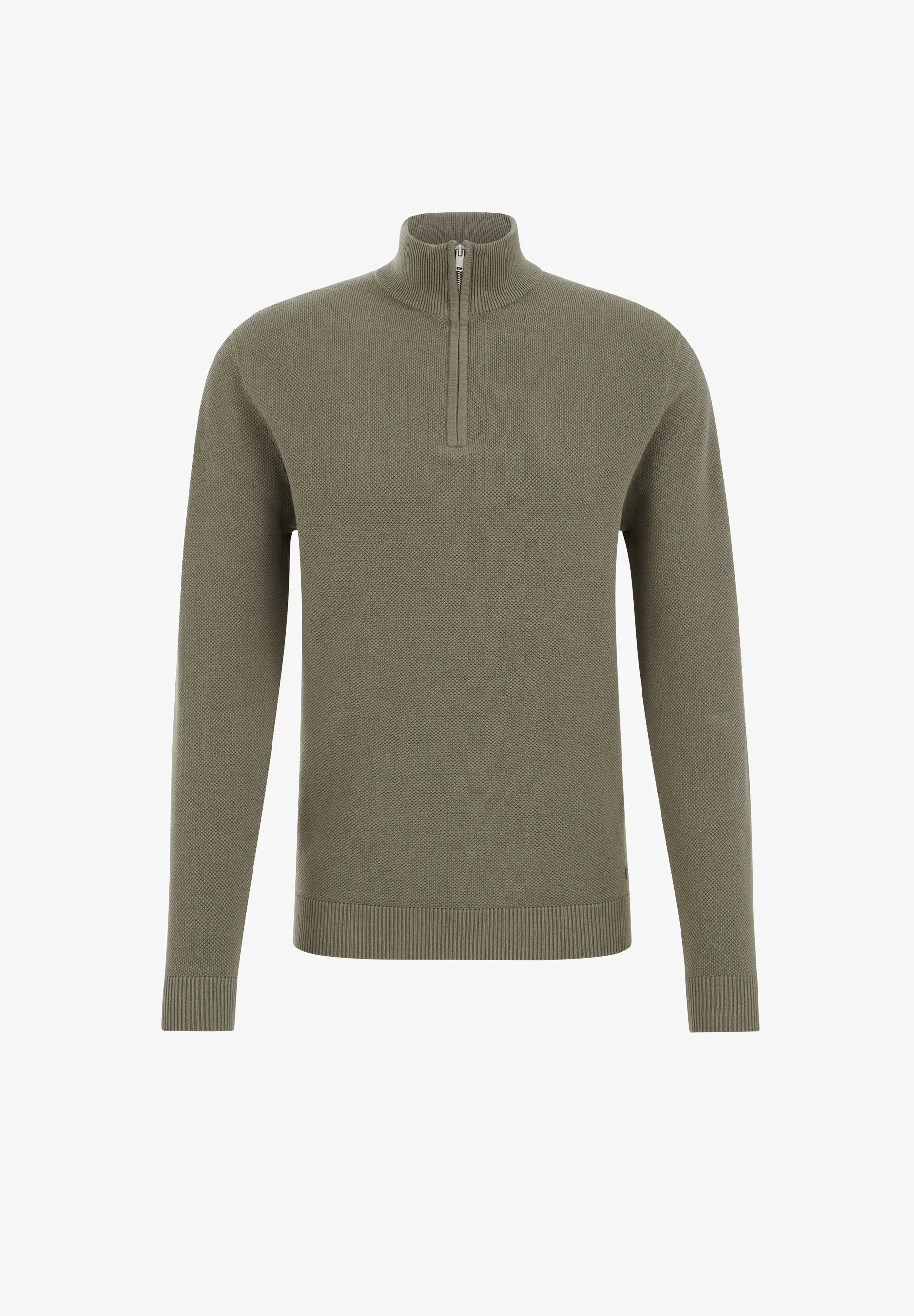 Suéter Masculino em Algodão com Gola Troyer e Zíper - Verde musgo