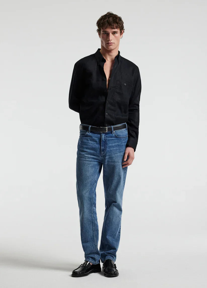 Camisa Clássica de Linho com Bolso Frontal