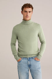 Suéter de Gola Alta em Malha Fina - Verde