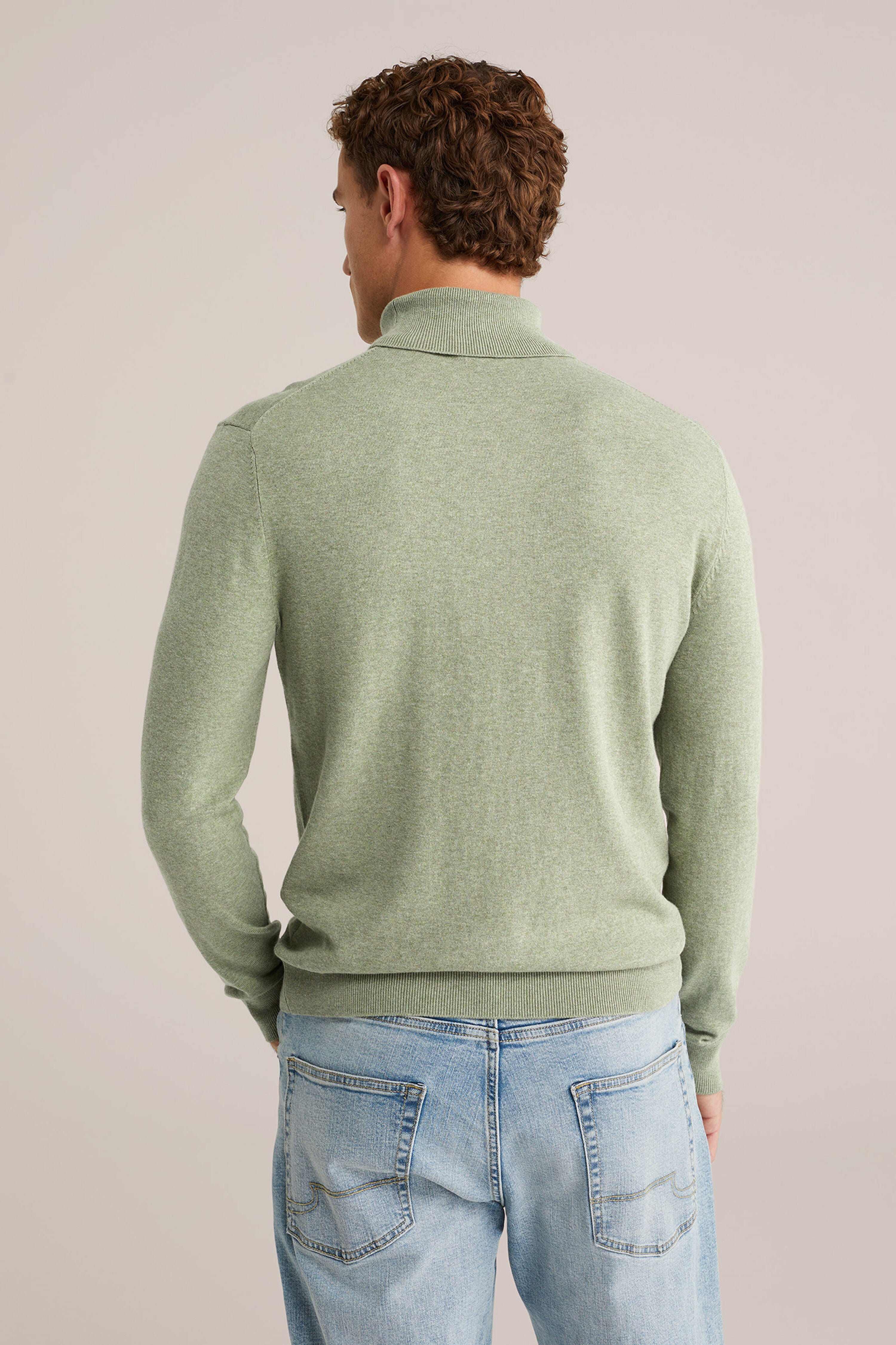 Suéter de Gola Alta em Malha Fina - Verde