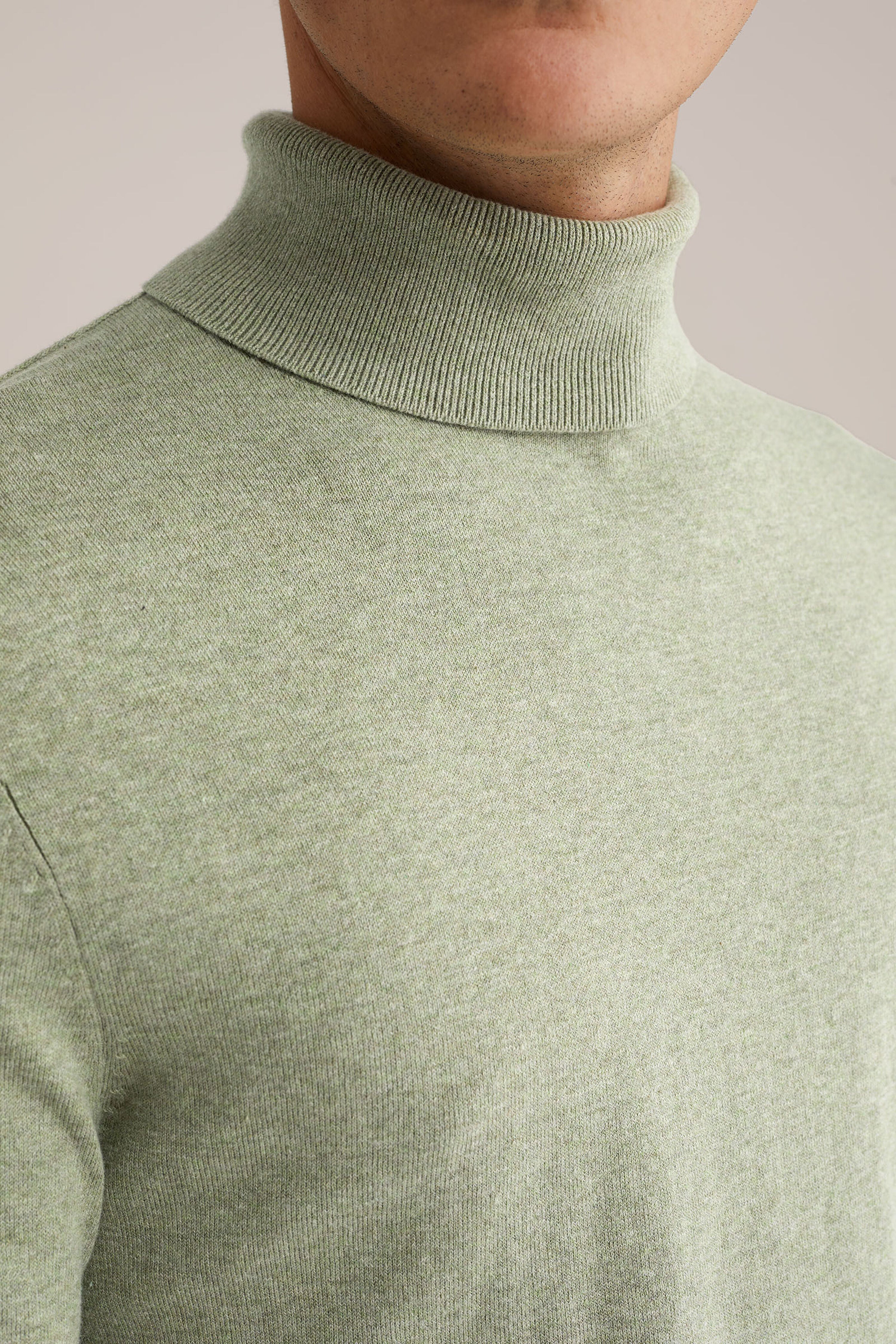 Suéter de Gola Alta em Malha Fina - Verde