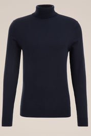 Suéter de Gola Alta em Malha Fina - Azul marinho
