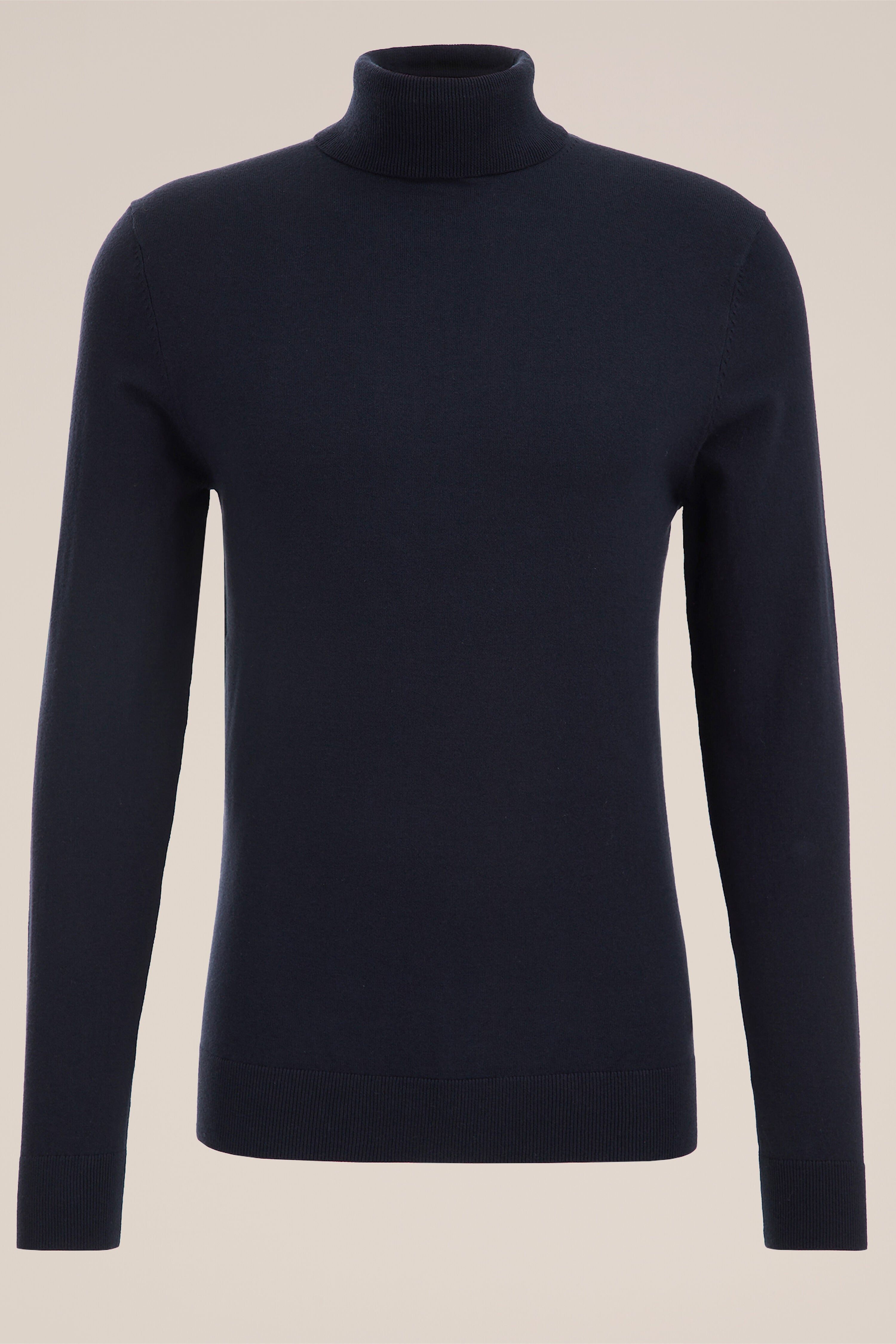 Suéter de Gola Alta em Malha Fina - Azul marinho