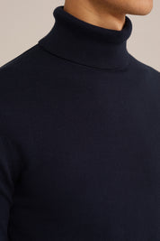 Suéter de Gola Alta em Malha Fina - Azul marinho