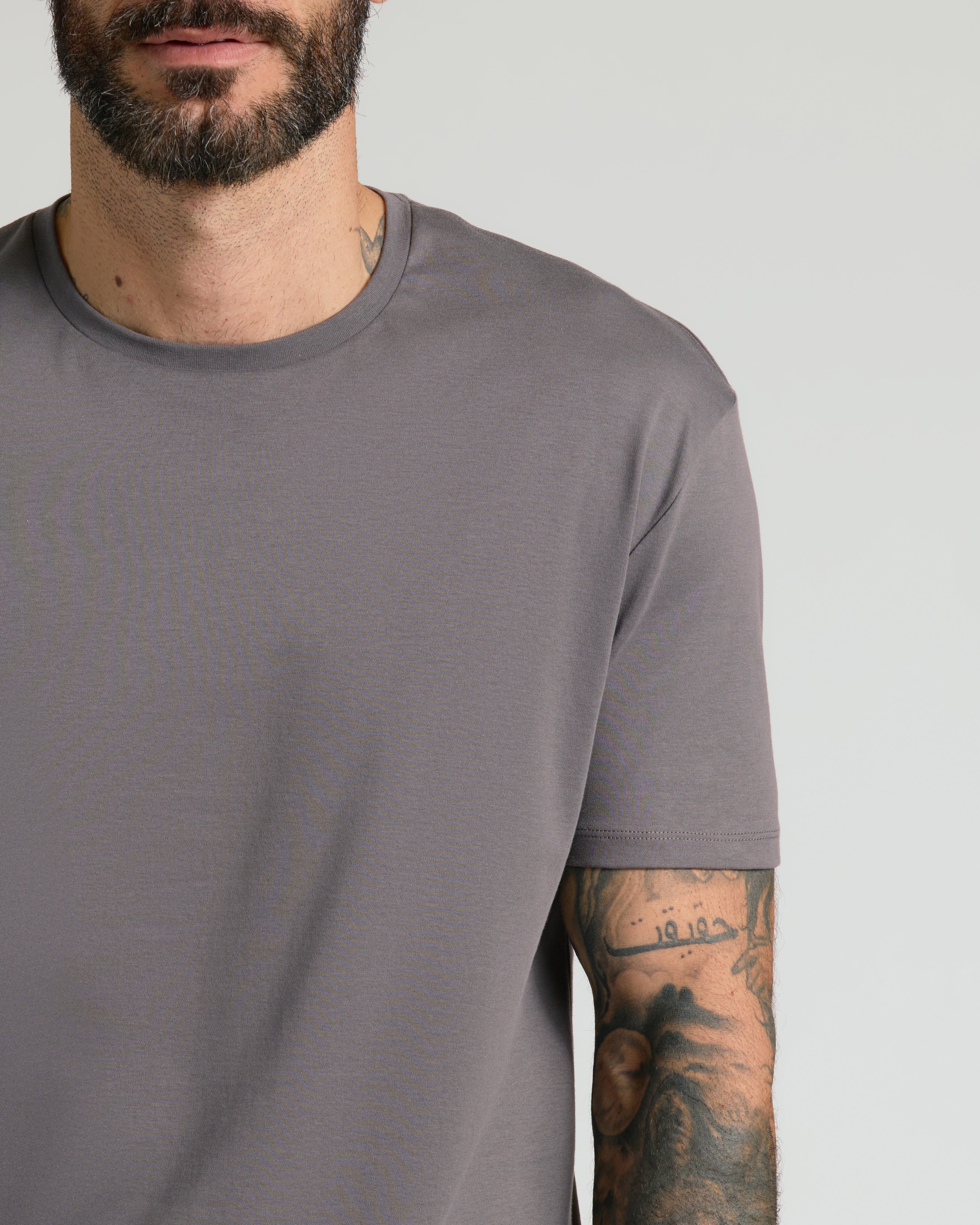 Camiseta Clássica Gola Redonda - Cinza claro