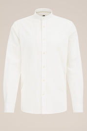 Camisa Regular Fit em Linho Misto com Gola Mao - Branco
