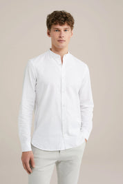 Camisa Regular Fit em Linho Misto com Gola Mao - Branco