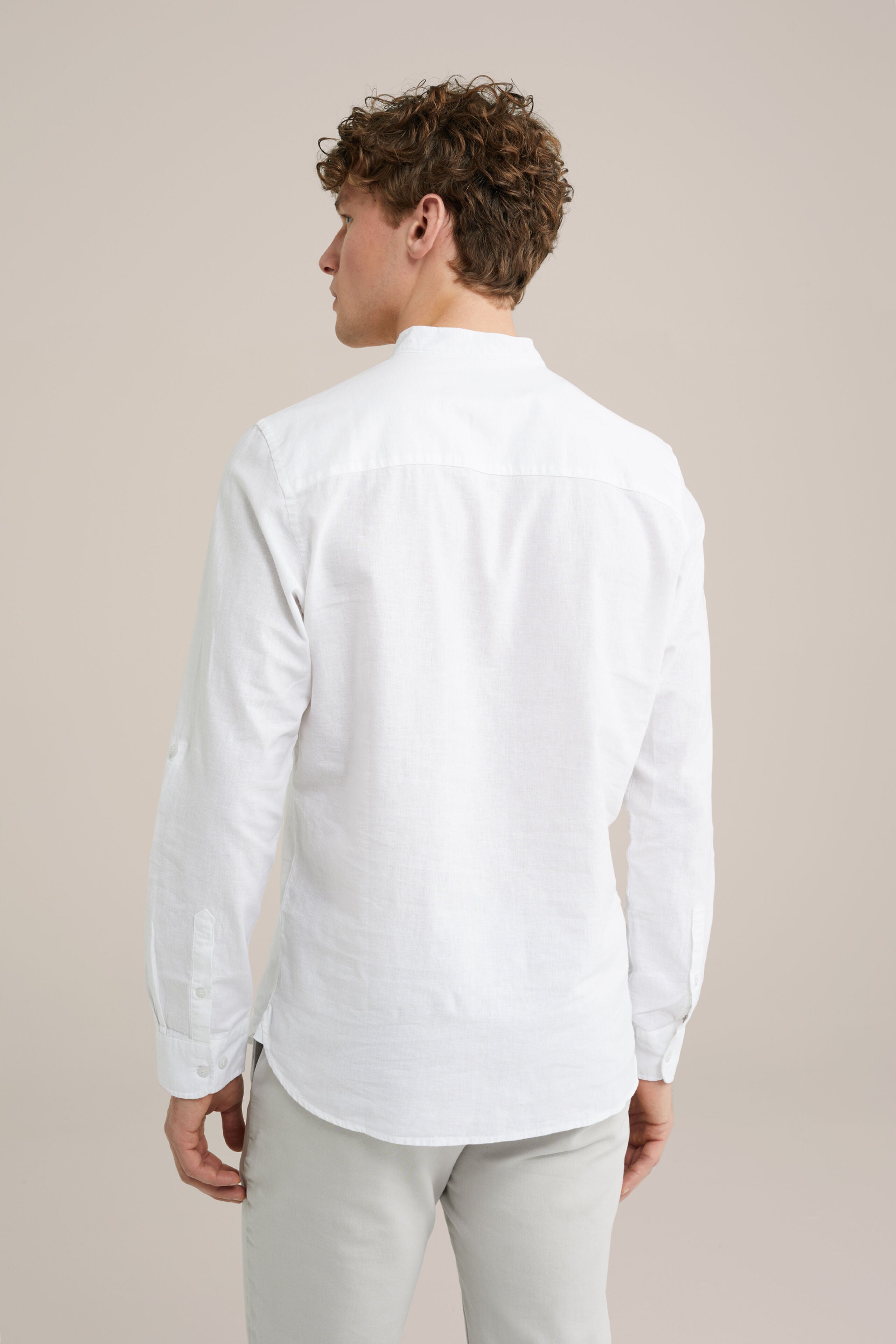 Camisa Regular Fit em Linho Misto com Gola Mao - Branco