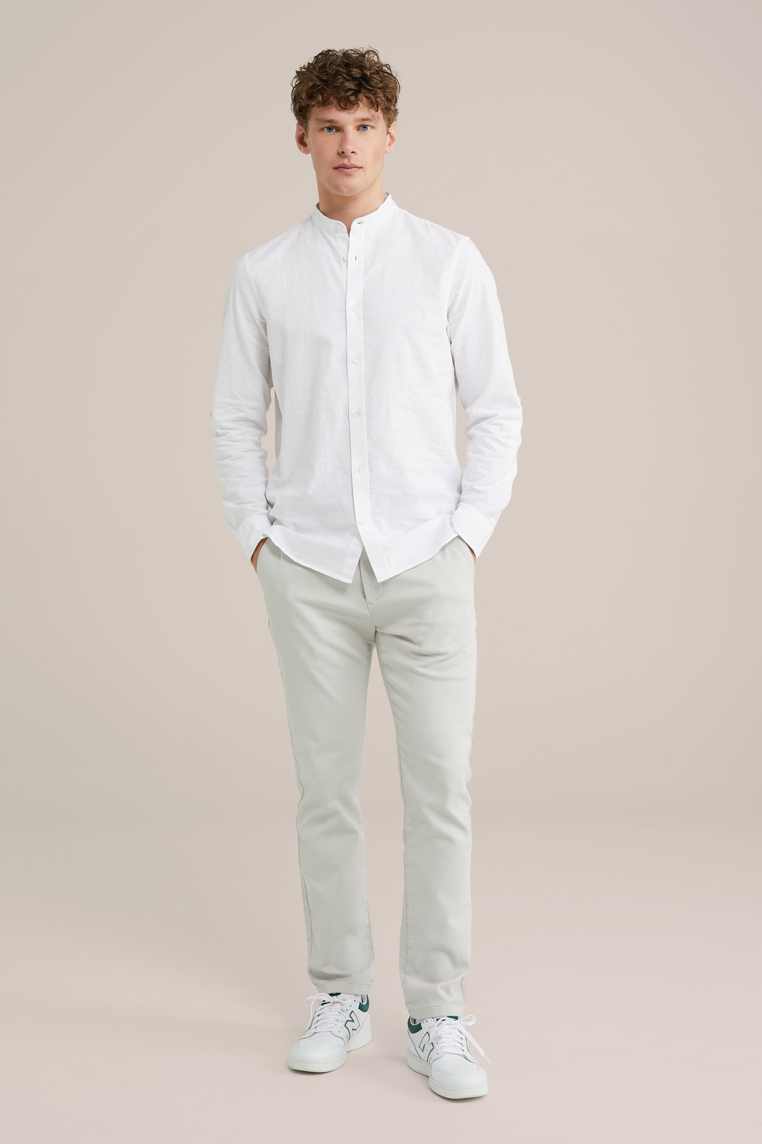 Camisa Regular Fit em Linho Misto com Gola Mao - Branco