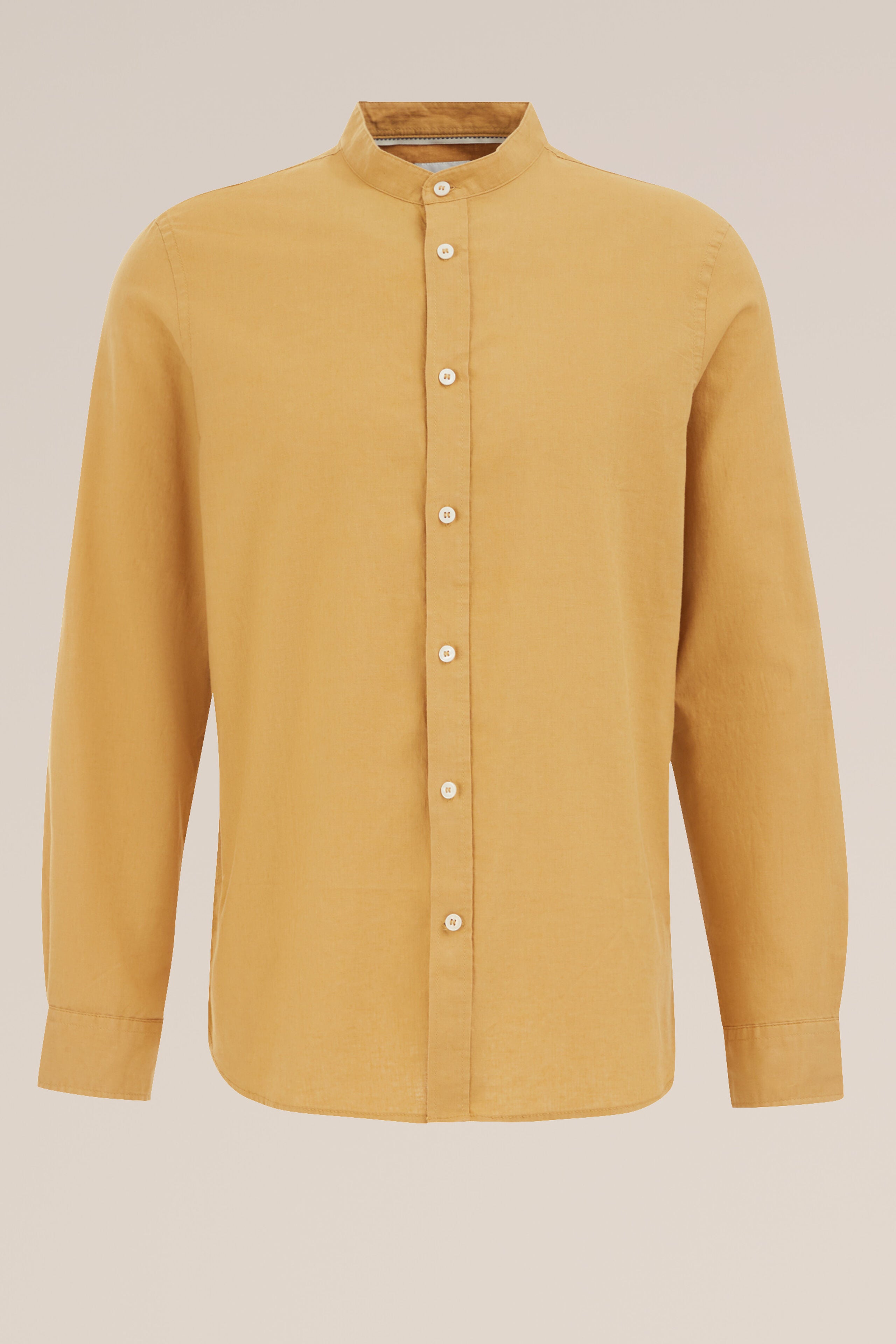 Camisa Regular Fit em Linho Misto com Gola Mao - Amarelo