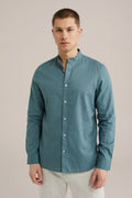 Camisa Regular Fit em Linho Misto com Gola Mao - Verde água