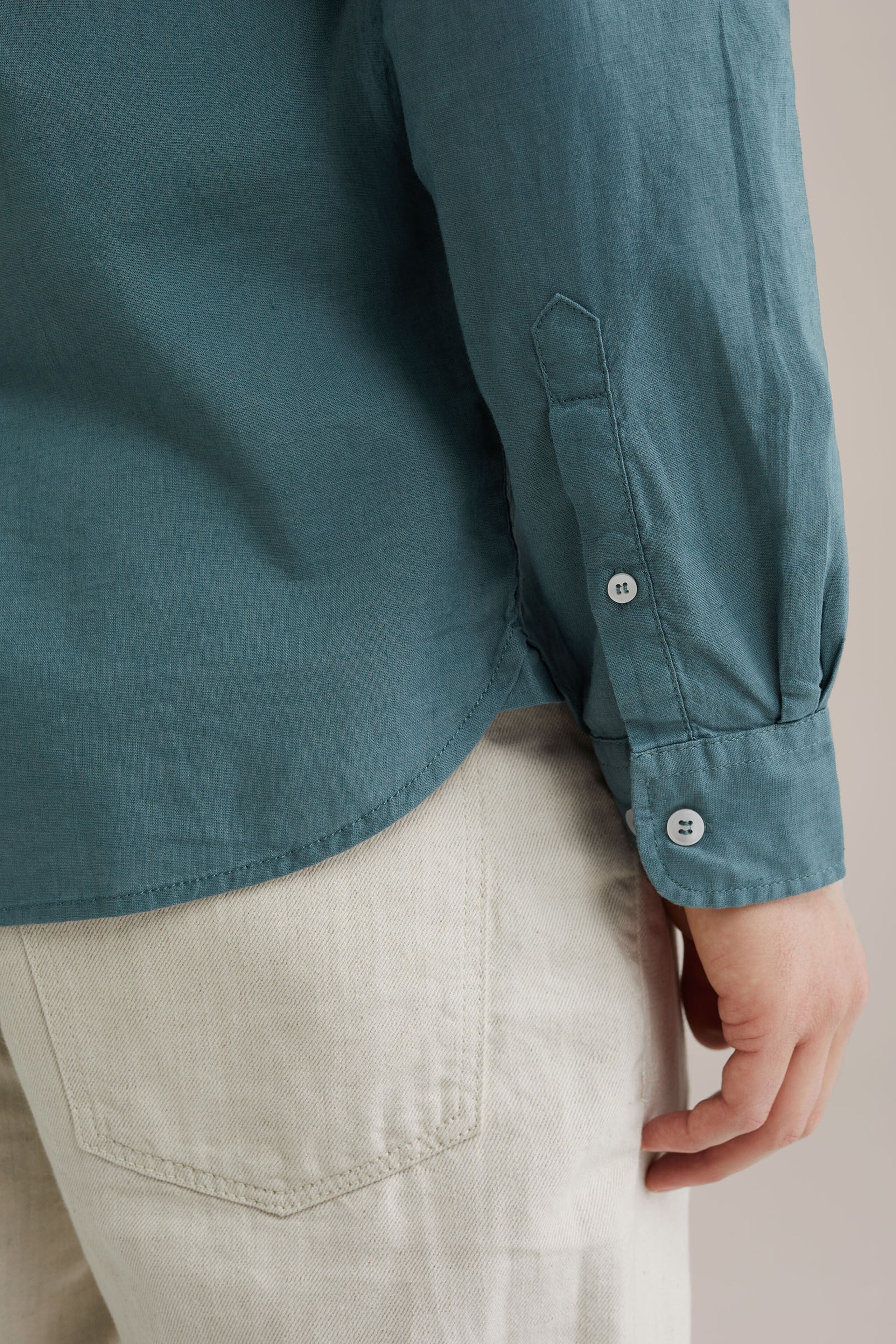 Camisa Regular Fit em Linho Misto com Gola Mao - Verde água