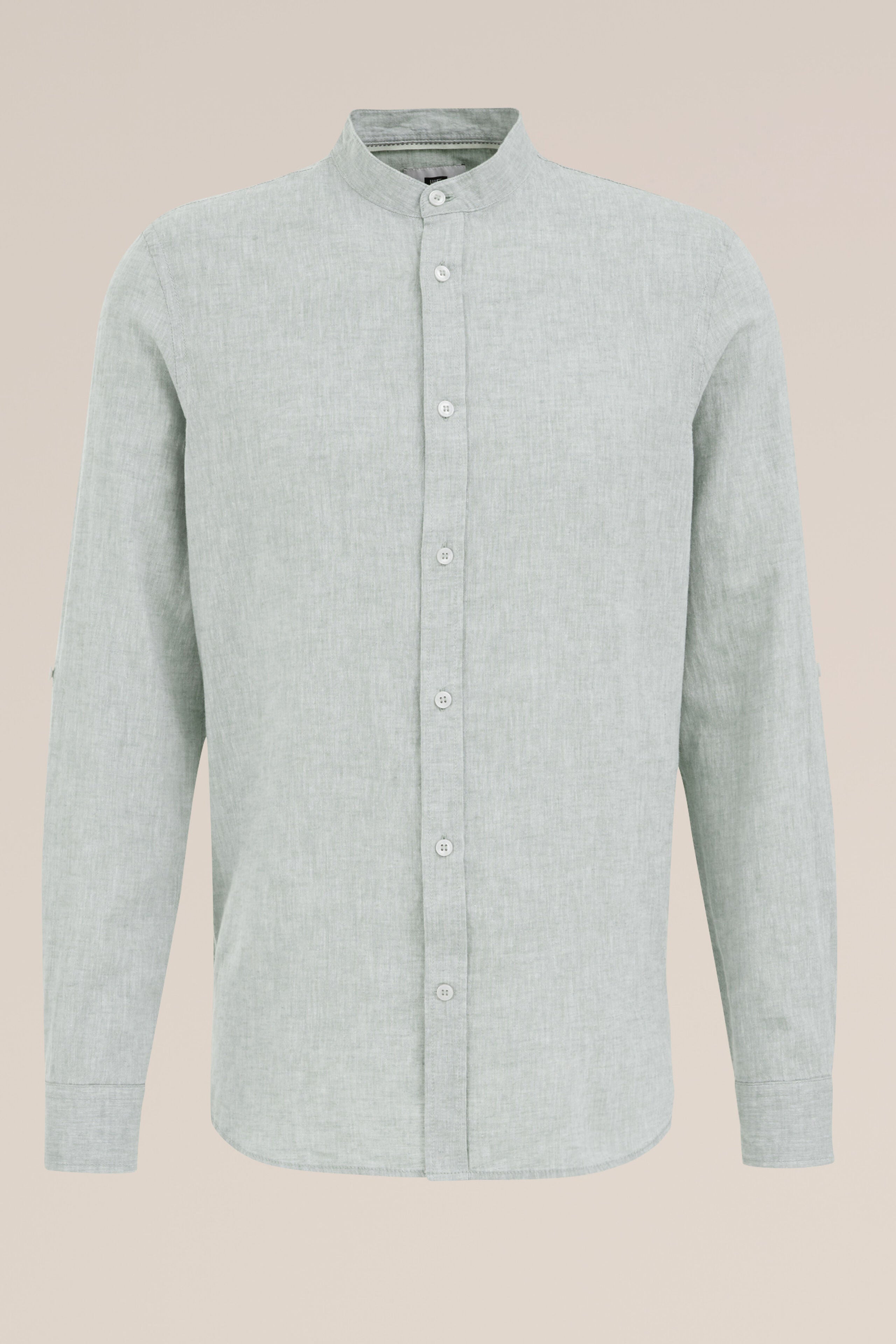 Camisa Regular Fit em Linho Misto com Gola Mao - Menta